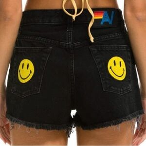 AVIATOR NATION MID RISE ROCKER COWGIRL CUTOFF KEEP SMILING JEAN SHORTS